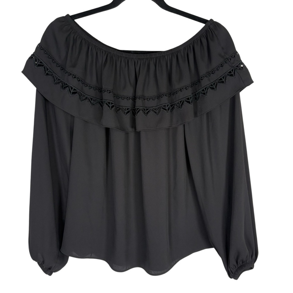WHBM Womens Small Black Off Shoulder Top Blouse Cut Out Detail Long Sleeve